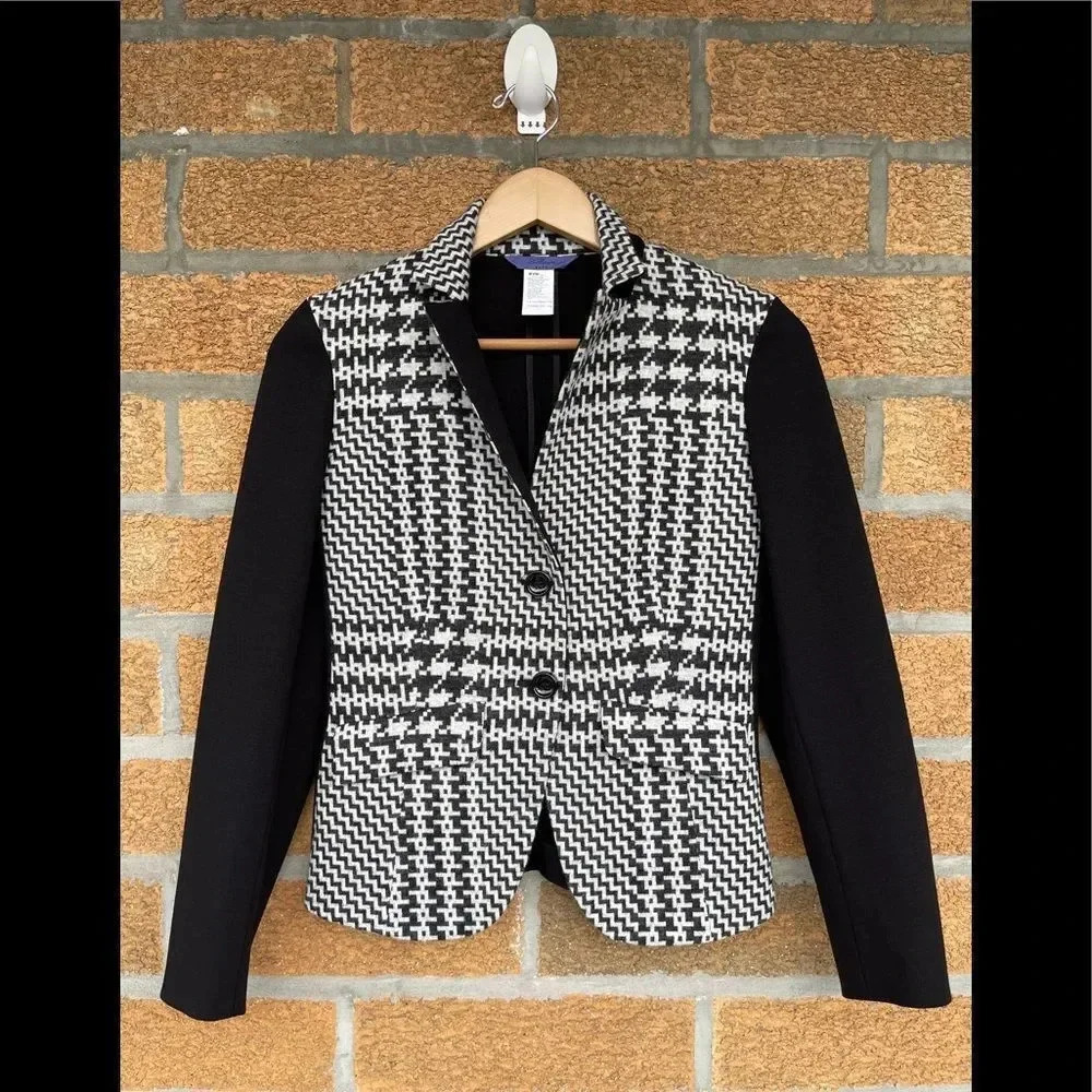 Les Copains Women's 2 Button Plaid Tartan Wool Blend Blazer XS